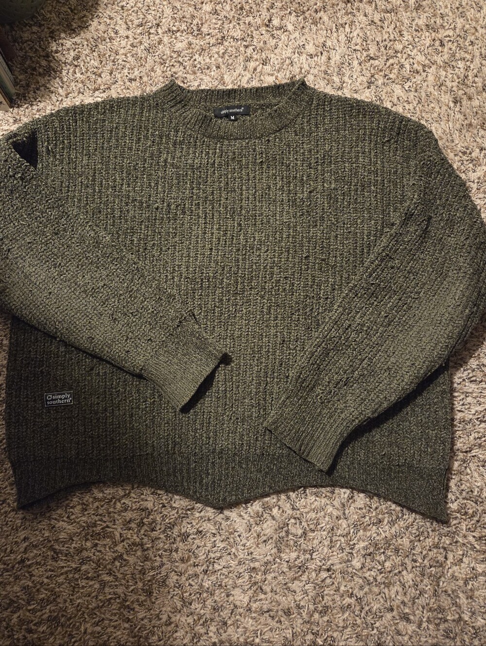 Simply Southern Women's Olive Green Crewneck Sweater